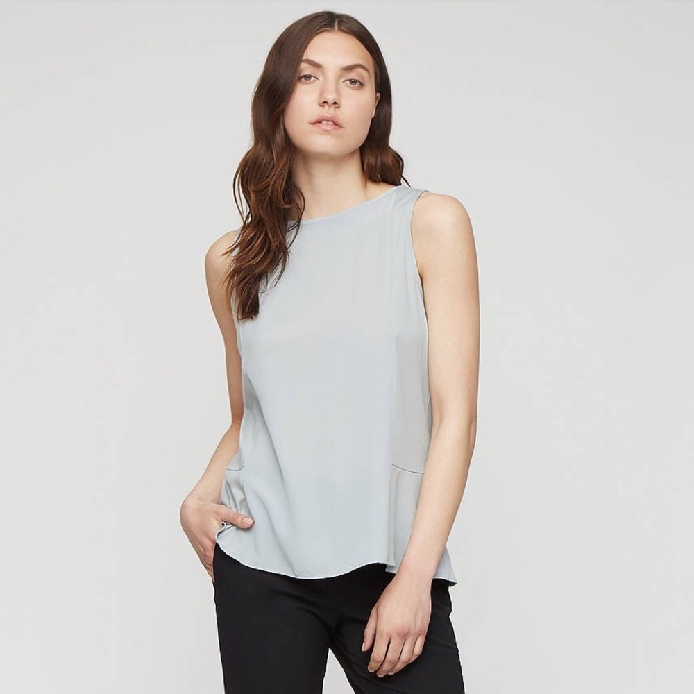 Jigsaw Silver Grey Silk Front Sleeveless Top
